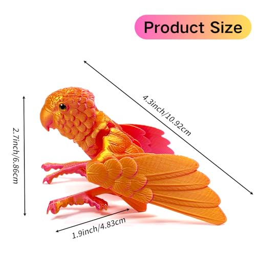 2 Pack 3D Printed Articulated Parrot Figure with Movable Wings, Flexible Joint Bird Desk Fidget Toy for Autism, Colorful Collectible Home & Office Decor Gift