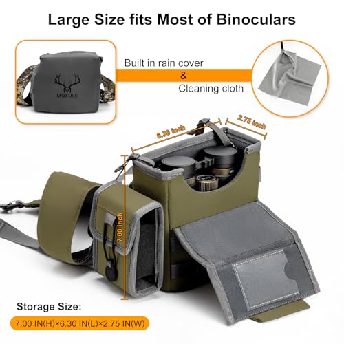 Binocular Harness Chest Pack - Bino Harness with Rangefinder Pouch | Silent magnetic lid, one-handed access, rain cover, removable pouch, MOLLE webbing for hunting, hiking, birdwatching - color: Green