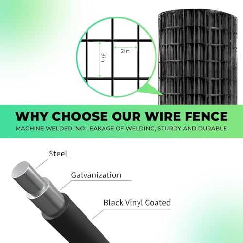 (36 in x 50 ft) Garden PVC Welded Wire Fence, Mesh Size 2 in x 3 in, 16-Gauge Welded Wire Fence, Poultry Protection Animal Fence, Includes Gloves and Pliers - size: 36 inch x 50 ft