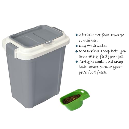 Ashfield & Harkness Airtight Pet Food Grey Storage Container, 23 Qt | Holds 20 lbs of dry food - BPA-free HDPE plastic - silicone airtight seal - scoop included - slim design - color: Grey, size: 20 lbs