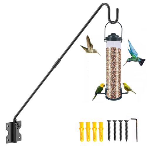 28" Wall Mount Heavy Duty Deck Hook | Powder-Coated Iron Resists Rust | 360° Rotation | Holds 30 Lbs | Ideal for Bird Feeders, Planters, Lanterns & Wind Chimes - size: 28 inches