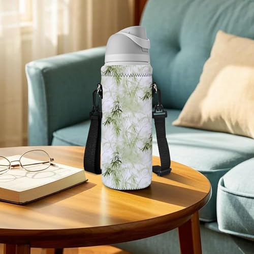 Neoprene 500ML/750ML/1000ML Water Bottle Bag Carrier, Portable Insulated Bottle Sling Holder Case Pouch with Adjustable Shoulder Strap for Men Women Walking Hiking Running - color: Bamboo Forest, size: 750ML