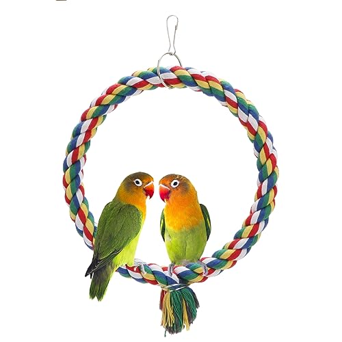 Wontee Bird Swing Colorful Rope Perch Climbing Toy for Parrots (S 7.5inch) | Soft cotton rope, colorful, supports balance, encourages climbing & swinging, for budgie/parakeet/cockatiel/conure - size: Small (7.5 inch)