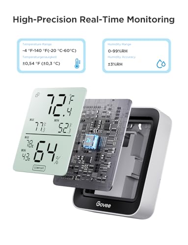 Govee Indoor Hygrometer Thermometer H5075 with Bluetooth App Control | Room Temperature Humidity Meter, 164ft Remote Monitor, Smart Alerts, 2 Years Data Storage Export, for Bedroom Wine Cellar - color: Black, size: 1 Pack