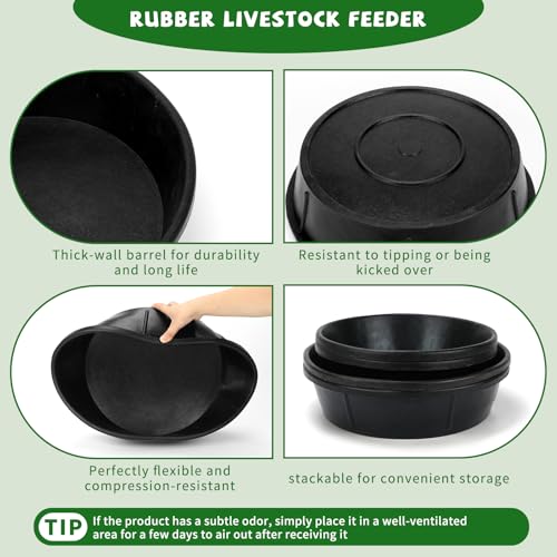 4 Pack Rubber Feed Pan, Rubber Water Trough, 3 and 2 Gallon Bucket | Utility Feed Bucket, Chicken Dust Bath, Livestock Water Bowl for Pig Goat Chicken Dogs Farm Small Animal - color: Black-8Quart+10Quart, size: 4PCS