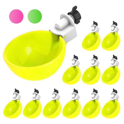 Lil'Clucker - Large Automatic Chicken Waterer Cups Suitable for Ducks, Geese, Turkeys, and Bunny Rabbit - Water Feeder Kit - Poultry Waterer (Yellow, 12 Pack) - color: Yellow, size: 12 Pack