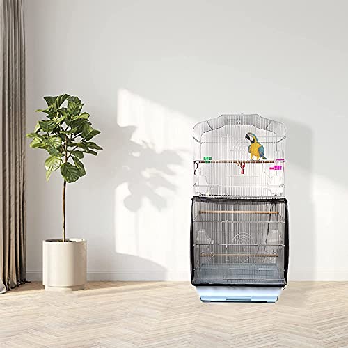 Universal Bird Cage Seed Catcher,Seed Catcher Guard Net Cover,Parrot Nylon Mesh Net Cover,Soft Airy Cage Net Stretchy Skirt for Round Square Cages (Circumference 74 inch to 118 inch，Black) - color: Circumference 74 inch to 118 inch,Black