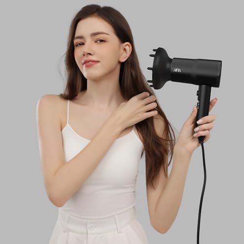 AINA Diffuser Hair Dryer Full-Featured Blow Dryer 110V/1600W(Vader Black) | 3 Heat/2 Speed|Cold shut button|Lightweight|Compact Size|High Temp|Low Airflow|Same Results|Less Expense - color: Vader Black, size: 3 Piece