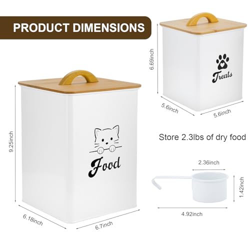 Cat Food Storage Container with Scoop, 2PCS Cat Food Storage Container with Lids Airtight, Cat Treat Jars for Kitchen Counter-7+3Lbs, Cat Cookie Jar for Storage, White - color: White