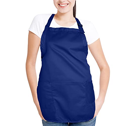 DALIX Apron Commercial Restaurant Home Bib Spun Poly Cotton Kitchen Aprons (2 Pockets) in Navy Blue - color: Navy Blue