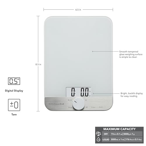 KitchenAid KQ908 Glass Surface 11 Pound Capacity Digital Kitchen and Food Scale, White (Pack of 4) - color: White, size: 11 lb (Pack of 4)