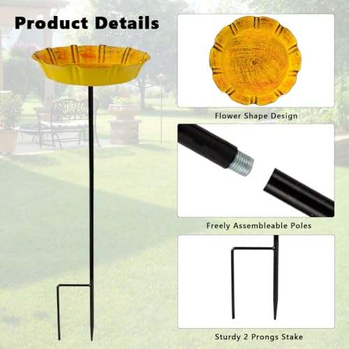 DREAMSOUL 2 Pack Bird Bath with Stake, Metal Garden Birdbath | Solid Metal Structure, Stable Ground Stake, Weather Resistant Red & Yellow Bird Bath for Outside Garden All-Year Use - size: 2PCS
