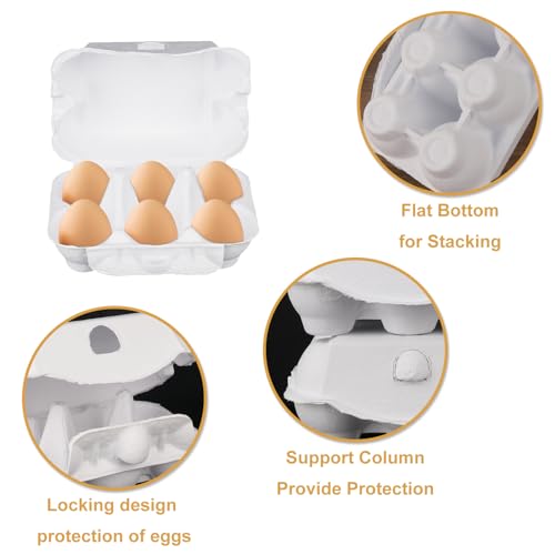 50 Pack Egg Baskets, Half Dozen Egg Cartons, Paper Egg Cartons, Egg Holder Hold 6 Eggs each for Safe Storage, Transport & Display - Ideal for Farm Fresh Eggs, Crafts, White(Standard Size) - size: 50 Pack Half Dozen White