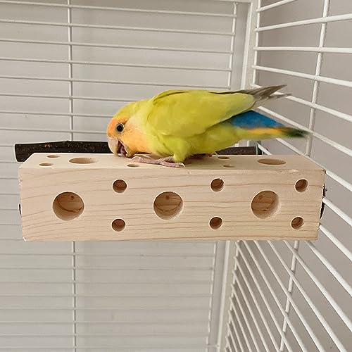 Bird Wooden Block Chewing & Foraging Training Toys for Small Animals - Shredding & Biting Wooden Bird Cage Accessories & Teething Toys for Lovebirds, Parakeets & Cockatiels - size: L