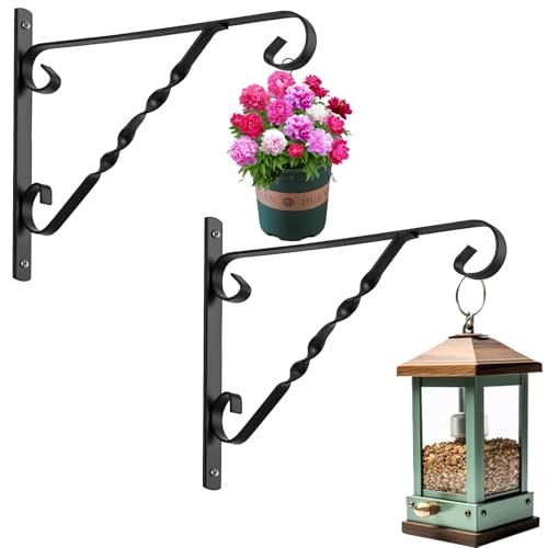 AMAGABELI GARDEN & HOME 4 Pack Hanging Plant Brackets Outdoor 14 inch Metal Fence Wall Plant Hanger Hooks for Hanging Flower Bird Feeders Lanterns Wind Chimes Rust-Resistant Black - size: 14 Inch, style: 4-Pack Twist Hook 1