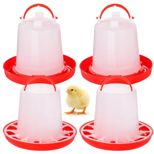 Chick Feeders and Waterers Set, 2 Pcs 1.5 L Poultry Drinkers & 2 Pcs 3.3 lbs Feeders, Hanging Plastic Poultry Containers for Chickens, Turkeys, Ducks and More
