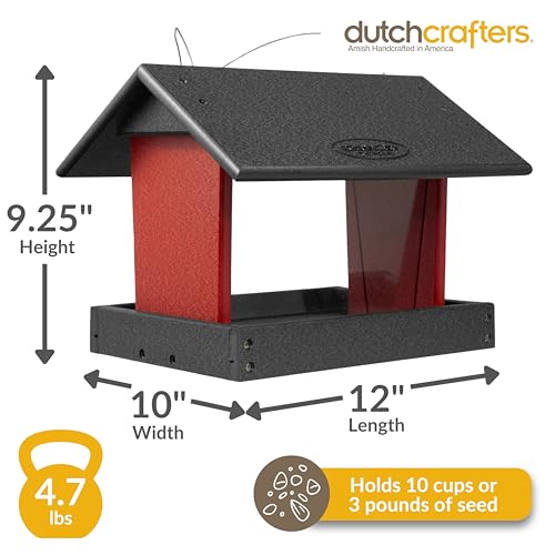 Poly Hanging Hopper Bird Feeder, Large Bird Feeder for Outside, Outdoors - Amish American Made (Hanging, Black & Red) - color: Black & Red, style: Hanging