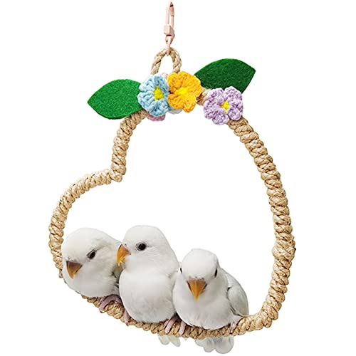 La La Pet® Bird Rope Swing with Hanging Hook Bird Rope Perch Bird Swing Perch Bird Perch Stand Bird Cage Toy for Parrot Budgie Parakeet Cockatiel Cockatoo Conure Heart - color: Heart
