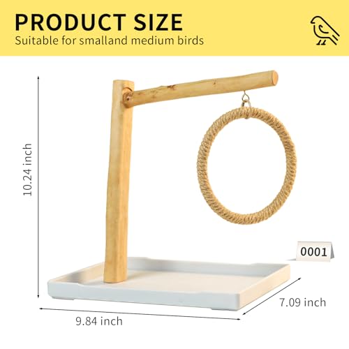 Natural Solid Wood Bird Perch Stand for Small & Medium Birds – Eco-Friendly, Sturdy Parrot Playstand with Hanging Toys & Rope Ring, Safe & Durable Bird Cage Accessory (WOOD-A0001) - color: WOOD-A0001