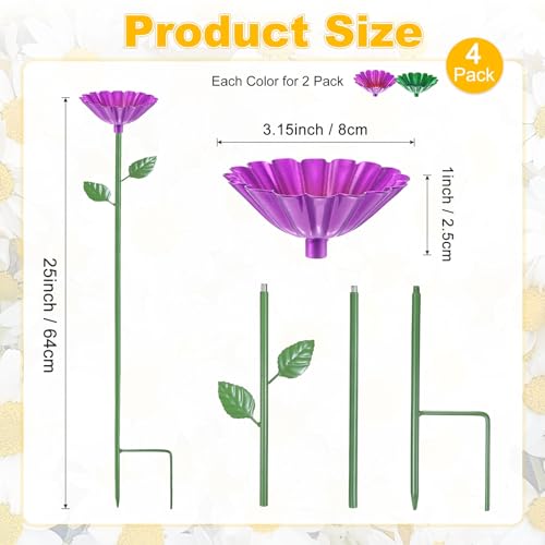 M METERXITY 4-Pack Bee Watering Station, 64cm/25 Inch Iron Bee Bath for Garden Water Feeder, Colorful Butterfly Bath Bowl for Outdoor/Garden/Yard Decor [Rose Red/Green] - color: Magenta, green