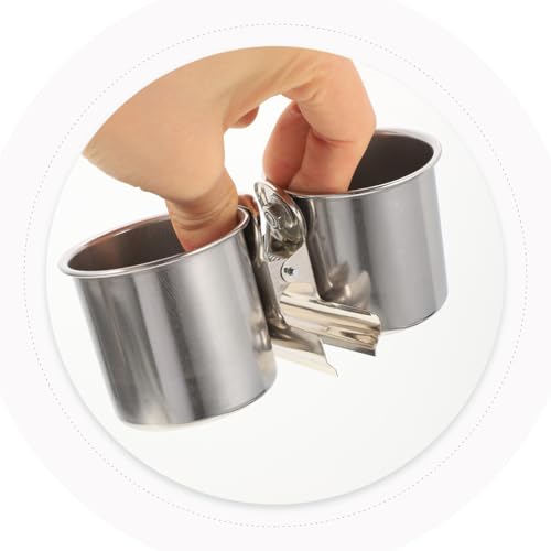 POPETPOP 2 Pcs Bird Parrot Feeding Double Cups with Clip - Stainless Steel Bird Bowls for Cage, Food Feeder Cups Hanging Bowl for Cage Stand Accessories
