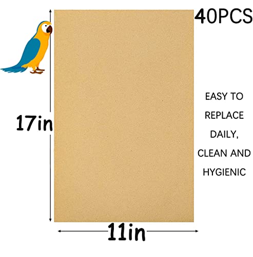 40PCS Gravel Liner Paper for Bird Cage,11x17 In Bird cage Liner Paper-Gravel Paper Special for Bird Cage in Sea Sand,Parrot Cage Sandpapers Cushion Pad Pet Bedding Accessories (40PCS 11 x 17 Inch)