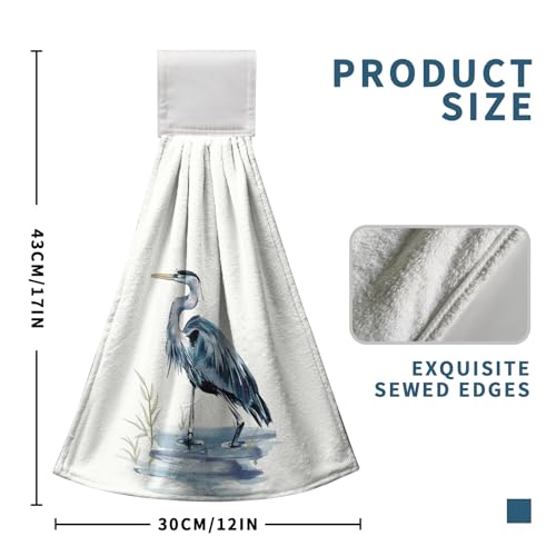 Blue Heron Coastal Hanging Hand Towels Set of 2 Summer Nautical Ocean Beach Themed Kitchen Towels with Hanging Loop Sea Bird Pelican Dish Towel Soft Absorbent Guest Fingertip Bath Towel for Bathroom - color: Blue Heron-b