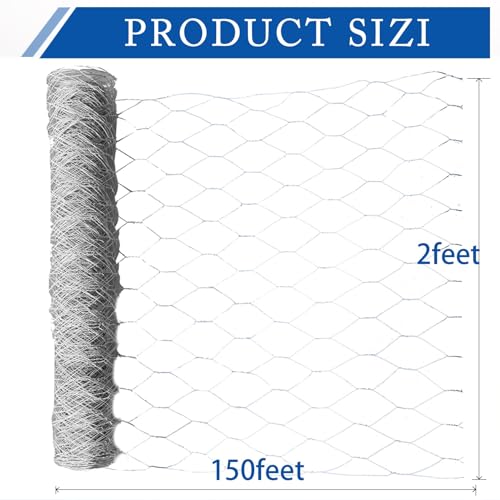 WFLNHB Hexagonal Chicken Wire Poultry Netting Galvanized Mesh Garden Fence Barrier Fence Mesh Roll 2Feet x 150Feet - size: 2FTx150FT