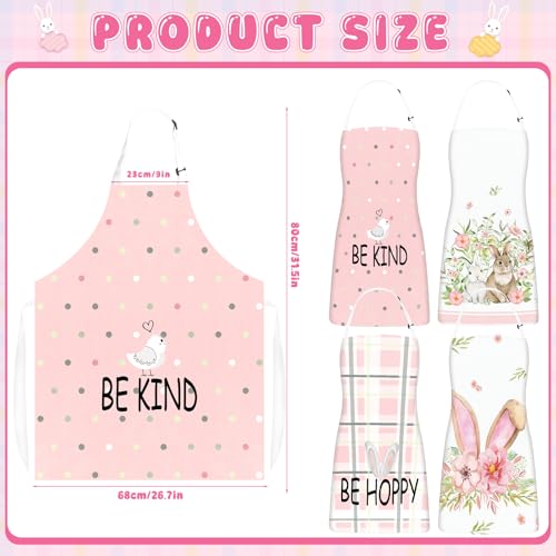 Easter Aprons Set of 4, Bunny with Easter Eggs Pattern Kitchen Aprons for Adults, Easter Decorations for Home, Bunny Gifts, Spring Table Decor - color: Easter
