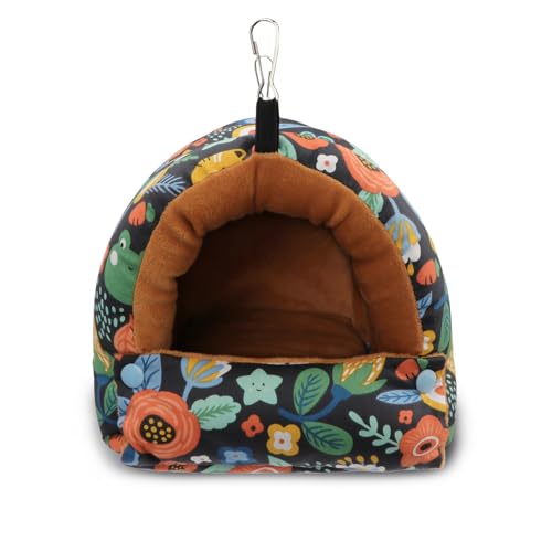 Wontee Bird Nest House Winter Warm Snuggle Hut Bird Bed Hanging Hammock for Parrots Budgies Parakeets Caique Senegal Cockatiels Conures (Medium, Black) - color: Black, size: Medium