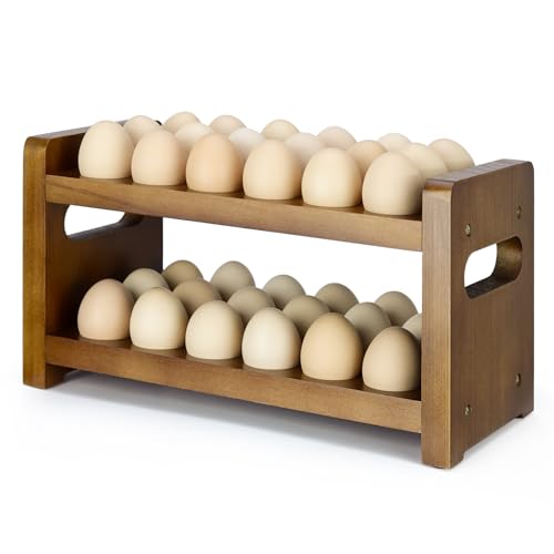 Egg Holder Countertop, 2-Tier Wooden Egg Holder for 36 Eggs | Wooden Countertop with Carry Handle for Chicken, Duck, and Quail Eggs - color: Regular