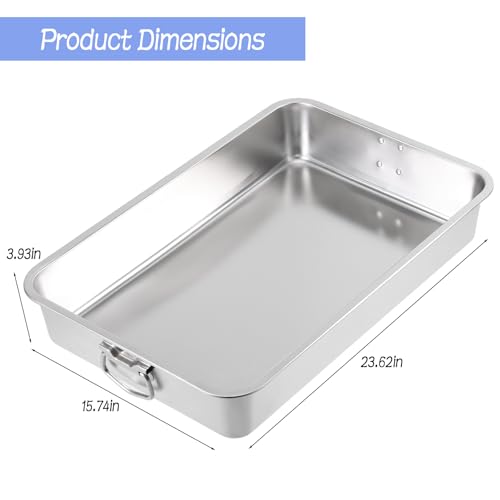 23.5" x 15.5" Stainless Steel Roasting Pan with Handles, Extra Large Turkey Roasting Pan Deep Baking Tray for Oven – Heavy Duty Roaster for Turkey, Lasagna, Roasts & Holiday Meals