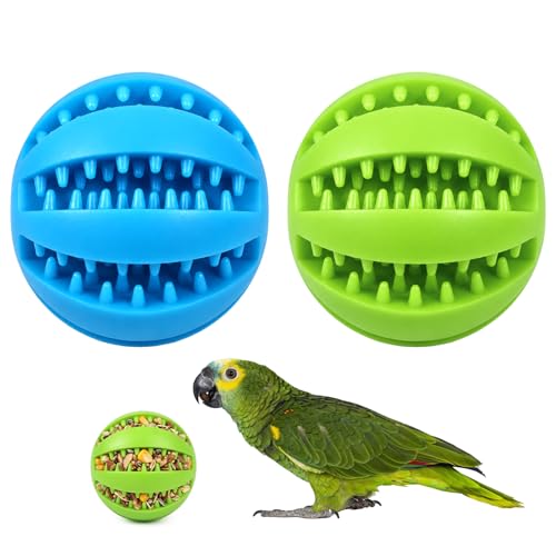 2Pcs Parrot Feeder Chew Toy Balls Interactive Bird Foraging Toys | Plastic Colorful Birds Ball, Soft Chewable Bird Chew Ball, Parakeet Parrots Hamsters, Cockatiel Lovebirds Guinea, Pigs Macaws