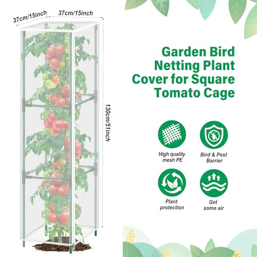 3 Pack Garden Bird Netting Plant Cover for Square Tomato Cage,14.6"x14.6"x51.2" Insect Bird Barrier Tomato Cage Net with Zipper Drawstring,Tomato Trellis Netting Protection Cover for Protecting Plants - color: Square White
