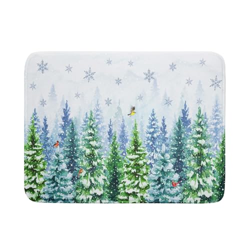 Winter Forest Dish Drying Mats - Snowflake Birds Dish Drainer Mat 18x24 Welcome Christmas Dish Draining Mat Watercolor Wildlife Tree Drying Pad for Kitchen Counter Sink - color: Winter Forest Bird, size: 24" x 18"