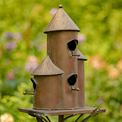 Zaer Ltd. Large Copper Colored Multi-Birdhouse Stakes, Room for 4 Bird Families in Each (Tall Triple Cylinder Homes (Copper Color)) - style: Tall Triple Cylinder Homes (Copper Color)