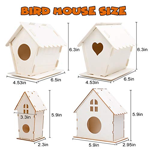 hapray 4 Pack Bird House Craft Kit, DIY Birdhouse for Kids to Build & Paint - color: 4 Pack Bird House