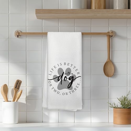 Funny Dog Paw Print Kitchen Towels, Dog Lover Mom Owners Gifts, Life Is Better with a Dogs Dish Hand Tea Towels for Kitchen Decor, 16x24 Inch - color: 07color