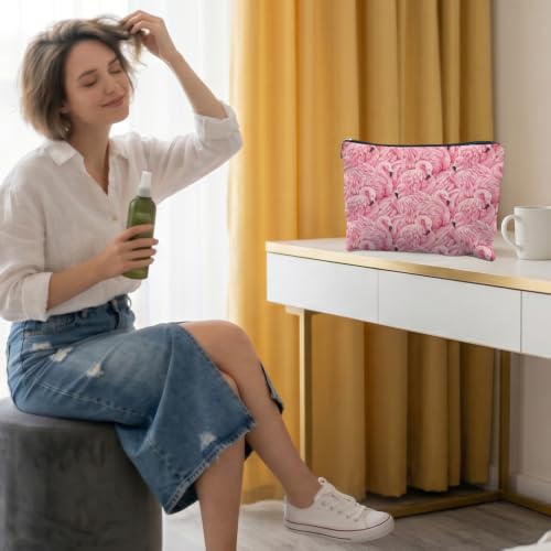 Pink Flamingo Gifts Canvas Makeup Bag for Women | Flamingo Lover Gifts, Preppy Pink Bird Canvas Cosmetic Bag Beach Bags Travel Toiletry Zipper Pouch Storage Organizer - color: Flamingo 2