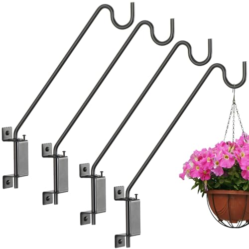 16" 360° Swivel Deck Hook - Heavy Duty Solid Steel Plant Hanger, 12-Directional Adjustable Wall Bracket for Bird Feeders/Pole, Outdoor Plants & Wind Chimes, Lanterns,Upgrade Black (4-Pack) - size: 16in-4