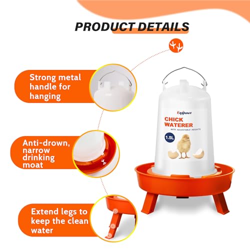 Eggluuz Chick Feeder and Waterer Kit, Top Fill 1.5kg Chick Feeder and 1.5L Chick Waterer with 3 Adjustable Heights