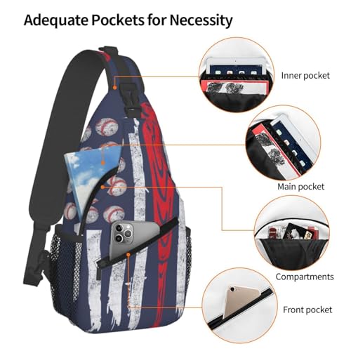 Baseball American Flag Sling Backpack Crossbody Shoulder Bag Chest Bag Travel Chest Pack Casual Daypack For Women Men Hiking Sports Working - color: Black1