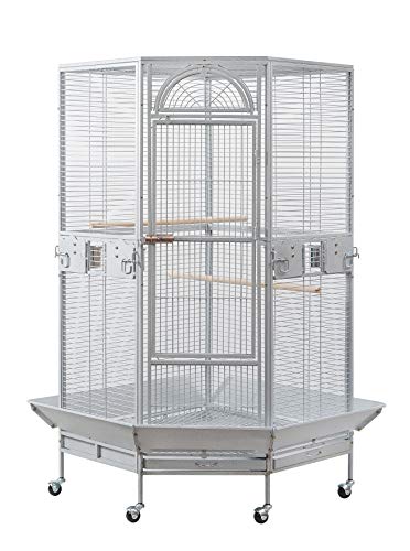 Corner Bird Cage for Cockatiel Parakeet Black and White (White Vein)