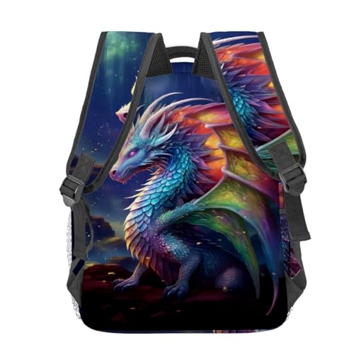Vibrant Dragon Backpack,Majestic Rainbow Scales Dark Polyester Backpacks,Lightweight Double Shoulder Back Pack for Boys,Cool Dark Bookbag,School Bag Gifts,Casual Travel Daypack Book Packs - color: Dragon