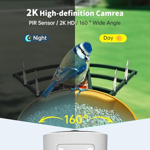 Smart Bird Feeder with Camera Solar Powered & AI Bi rd Identification, 2.4Ghz WiFi Bird feeders for Outdoors, 2K Live Video, Instant Arrival Alerts-Green-Yellow - color: Green-Yellow