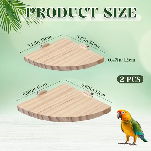 2 Pack Bird Platform Wood Flat Perches for Bird Cages Fan Shape Birds Cage Platform with Stainless Steel Washers for Birds Cages Corner Shelf Parrots Hamster Gerbil(5.1inch, 6.7inch)
