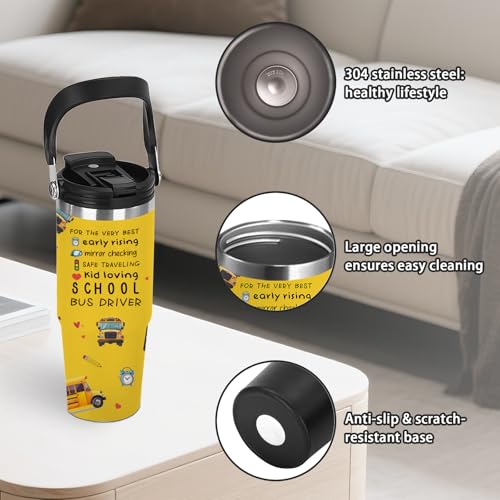 School Bus Driver Gifts for Women Men - 30oz Bus Driver Tumbler with Handle, Insulated Stainless Steel Travel Mug, Leakproof & Cup Holder Friendly - Perfect for Appreciation, Retirement & Birthday - color: SchoolBusDriver1