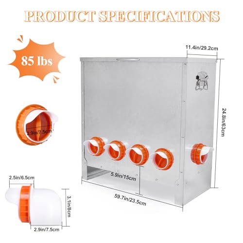 Automatic Chicken Feeder Large Capacity Metal Poultry Feeder 85lbs 6-Ports - color: 85lb with 6 Ports