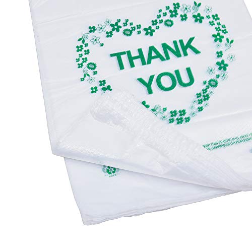 LazyMe Thank You Plastic Bags with Handles, T Shirt Bags 12x20 Inch, 100 Ct | Plastic Grocery Bags for Small Business, Retail Stores and Merchandise, Bolsas De Plastico Para Negocio - color: Green
