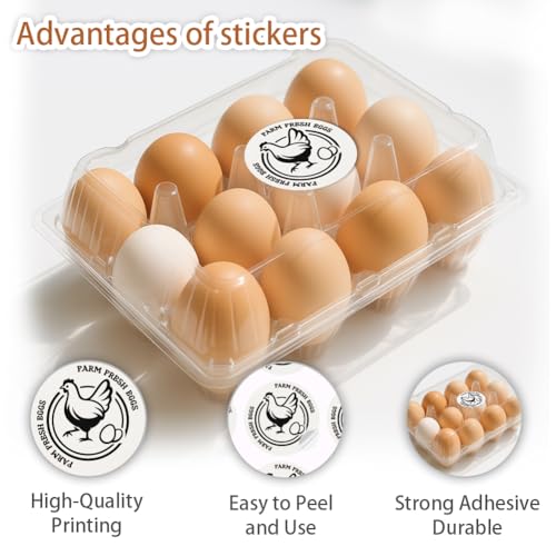 320 Pcs Farm Fresh Eggs Labels, 2 Inch Round Simplicity Retro Style Egg Carton Sticker Waterproof Adhesive Egg Packaging Sticker for Box Container Carton Farm Supplies - color: Minimalist Style